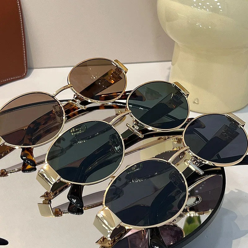 Retro Steampunk Sonnenschutz Sonnenbrille Vintage Neue Damen Metall Oval Sonnenbrille Damen Klassische UV400 Sonnenschutz Brillen