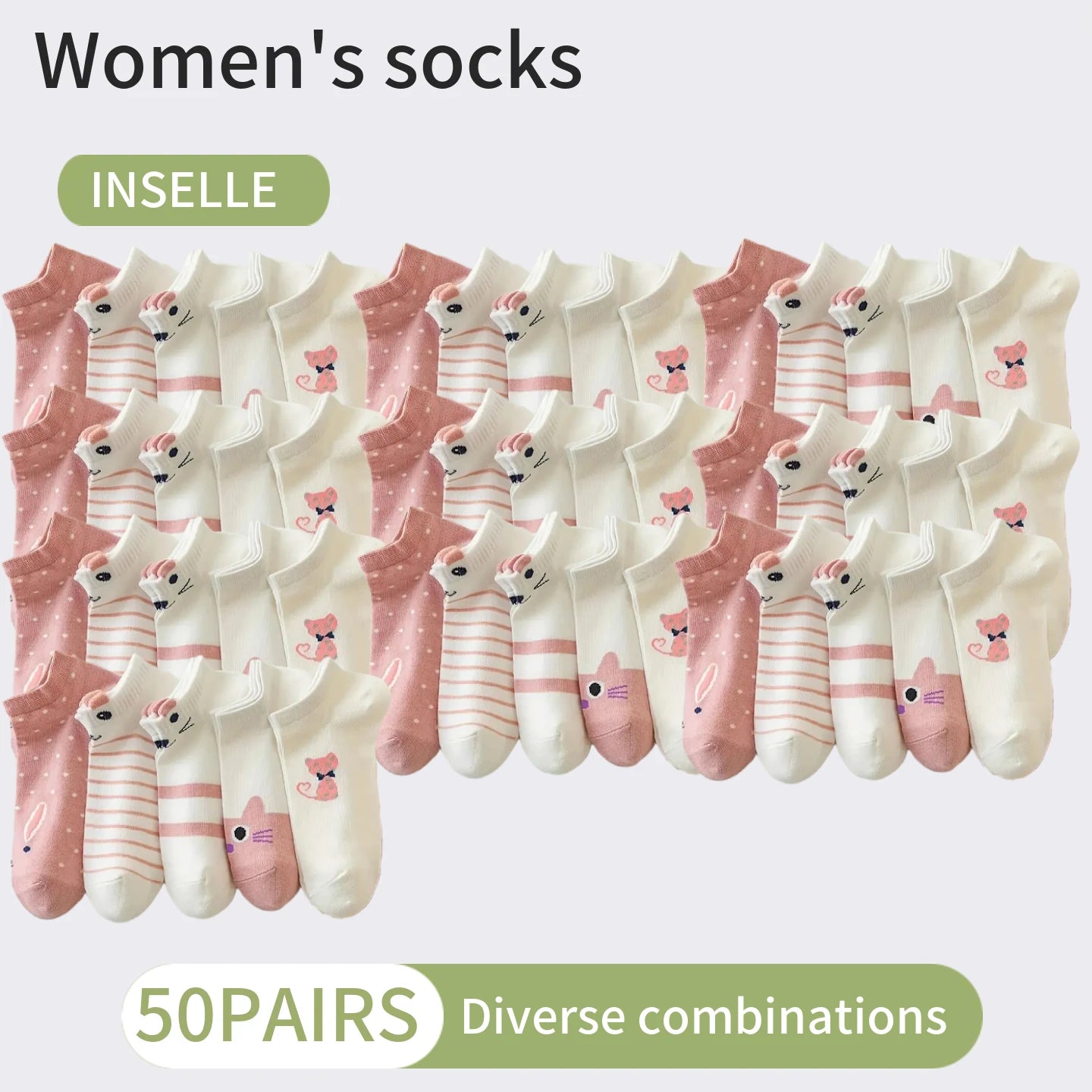 10 Paar Damen-Socken mit Cartoon-Muster, trendige und modische, vielseitige Socken, leichte, atmungsaktive, bequeme Freizeitsocken