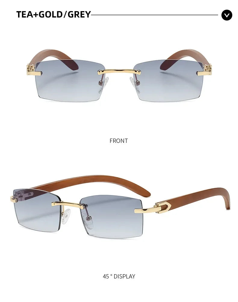 Sonnenbrille Männer Frauen Sonnenbrille Holz Rahmen Randlose Schwarze Brillen Mode Brillen Gafas De Sol