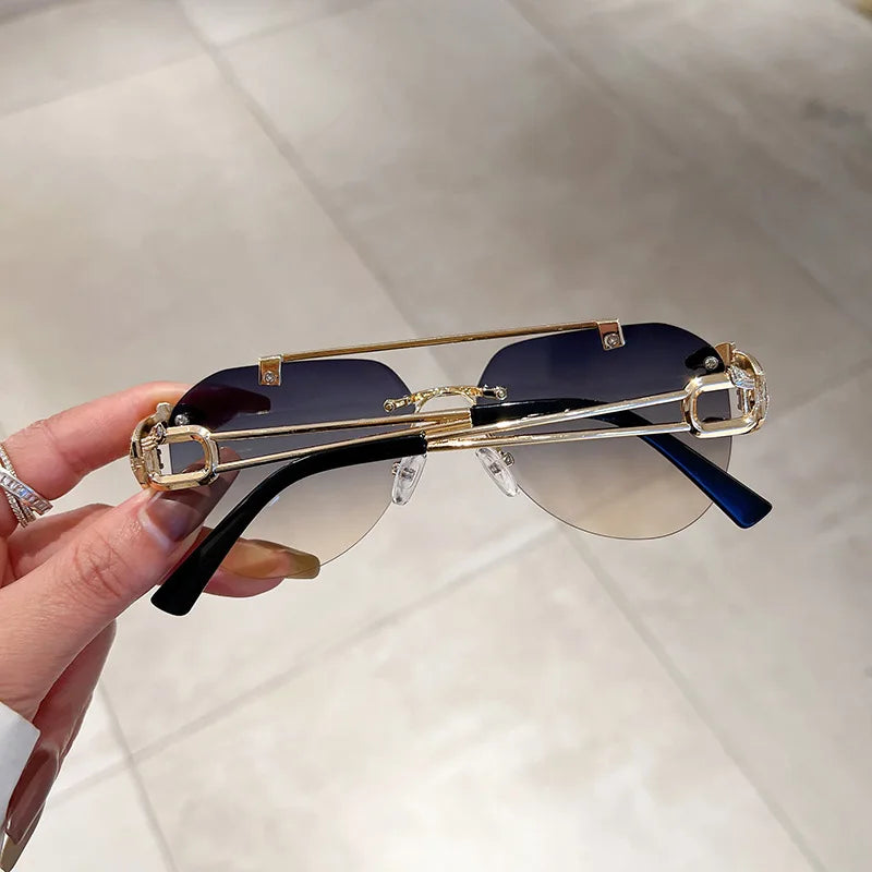 2025, Sonnenbrille für Damen, luxuriös, randlos, Retro-Mode-Sonnenbrille, Lunette, übergroße Shades De Soleil, Femme Gafas De Sol Mujer Lentes
