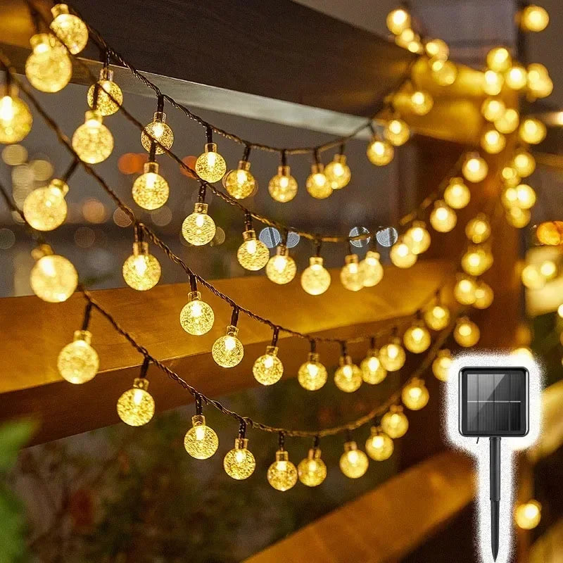 20-100LED Kristallkugel LED Solar Außenleuchte String Fairy Light Weihnachtskranz Garten Terrasse Party Außendekoration