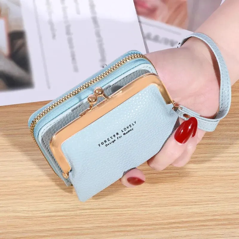 Kleine kreditkarten tasche für frauen, multifunktion ale kuss schloss brieftasche, mode reiß verschluss münzen geldbörse