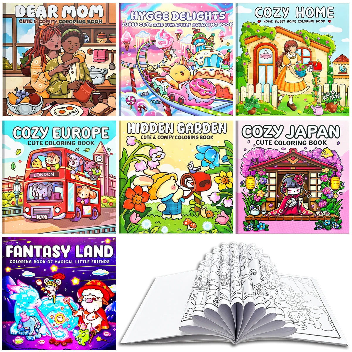 Teeny Baby Cozy Home Malbücher für Erwachsene – 9 Themen Hygge Lifestyle, süßer, bequemer Stressabbau, 2024 neue Kunsttherapie für Erwachsene