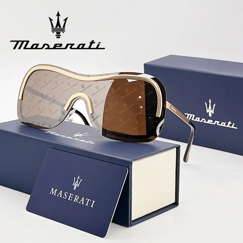 MASERATI Sonnenbrille, neue modische Schutzbrille, stilvolle, ungerahmte Metallrand-Sonnenbrille für Männer und Frauen, coole Pose, trendiges Design 10785