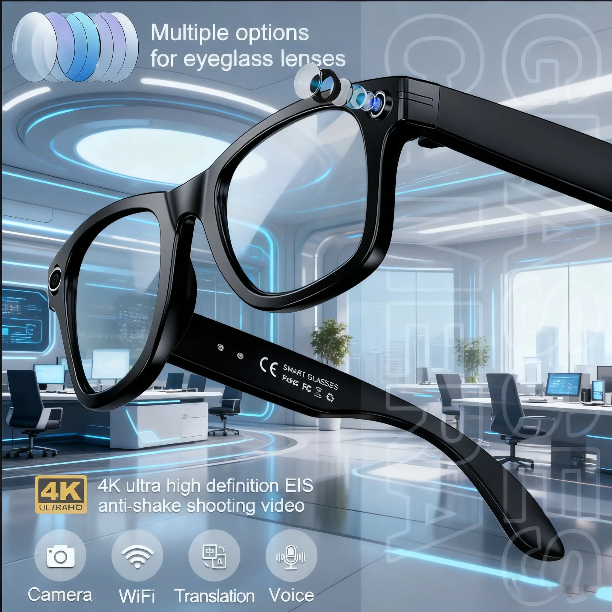 2025 Smart-Sonnenbrille, intelligente Brille mit Kamera, Video, 8 MP, Übersetzung, Bluetooth, Anruf, Musikwiedergabe, Männer und Frauen, Aufnahme ab 100 Jahren
