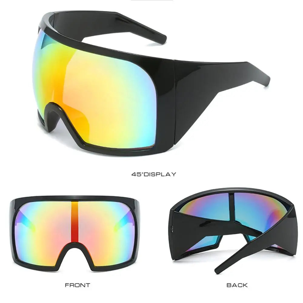 Futuristische Wrap-Around-Sonnenbrille Rave gebogene Linse UV400-Schutz 2000er Brillen übergroße Y2K-Sonnenbrille für Frauen und Männer