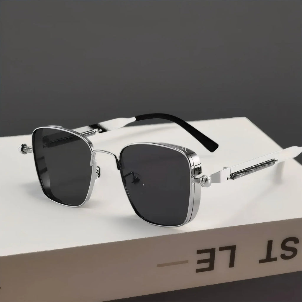 Männer Fahren Sonnenbrille Vintage Steampunk Quadratische Sonnenbrille Brillen Metallrahmen mit Federscharnieren Frauen Okular Trendige Brille