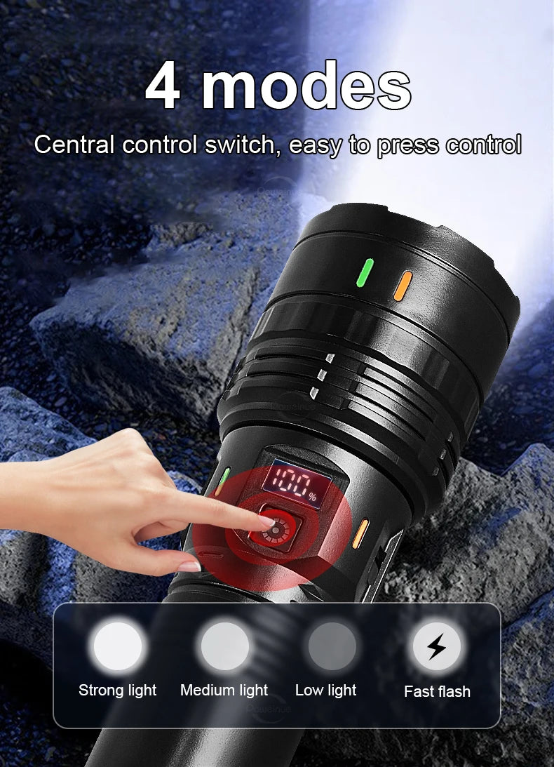 100000000LM Ultrahelle 15000 mAh USB C wiederaufladbare Taschenlampe Hochleistungs-Taschenlampen Wasserdichte Camping-Laterne Digitalanzeige