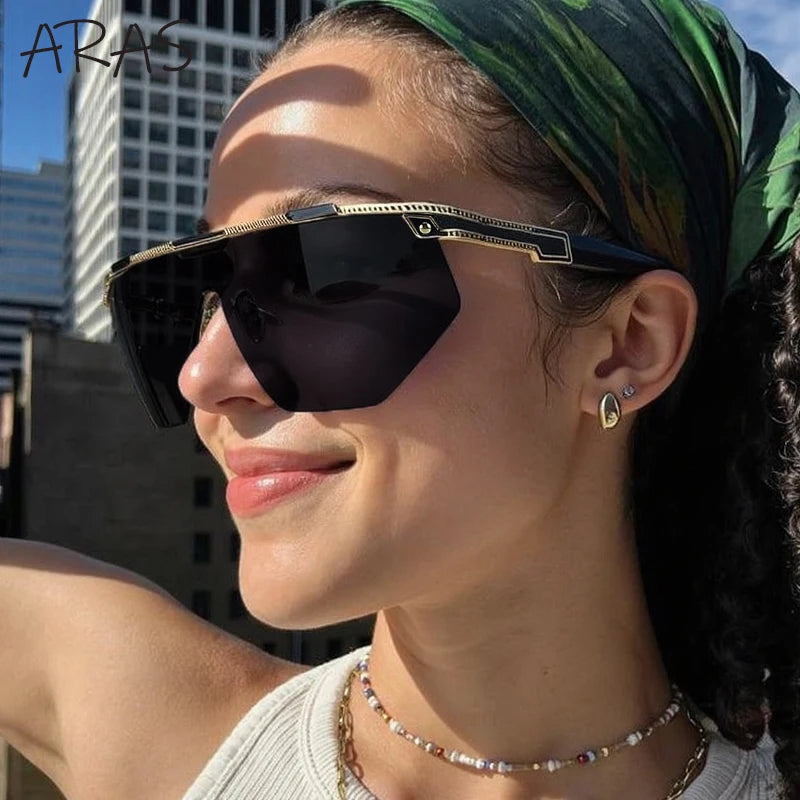 Übergroße Sport-Wrap-Around-Sonnenbrille für Damen 2026 – Luxusmarke Steampunk Shield Goggle Mask Sonnenbrille für Damen UV400 Schutz