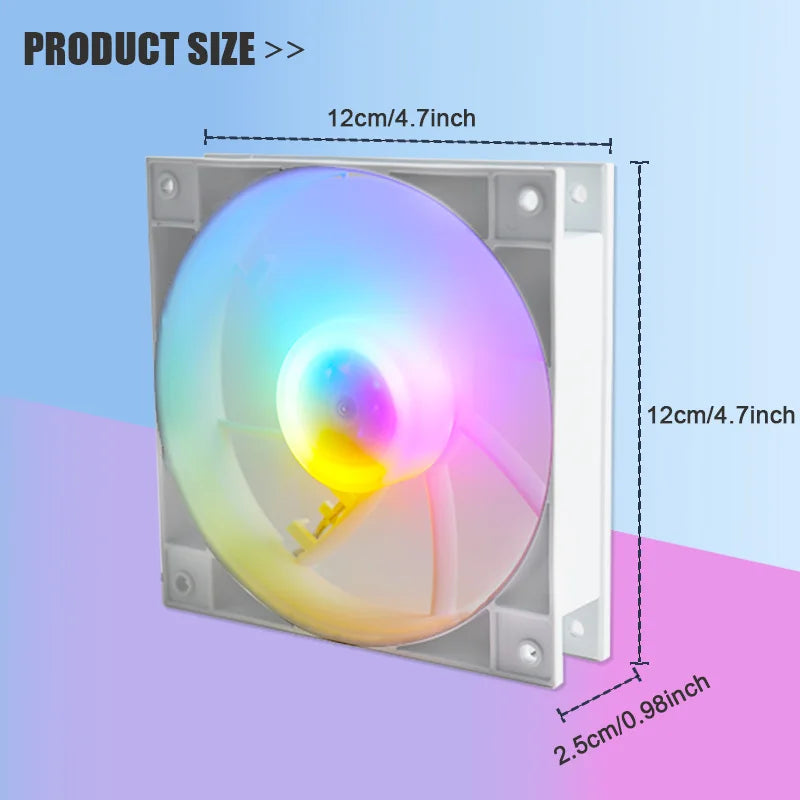 Manmu 120 mm Computergehäuse-Lüfter, stumm, Regenbogen-LED-Licht für Kühler, RGB-Lüfter für PC-Lüfterkühlung