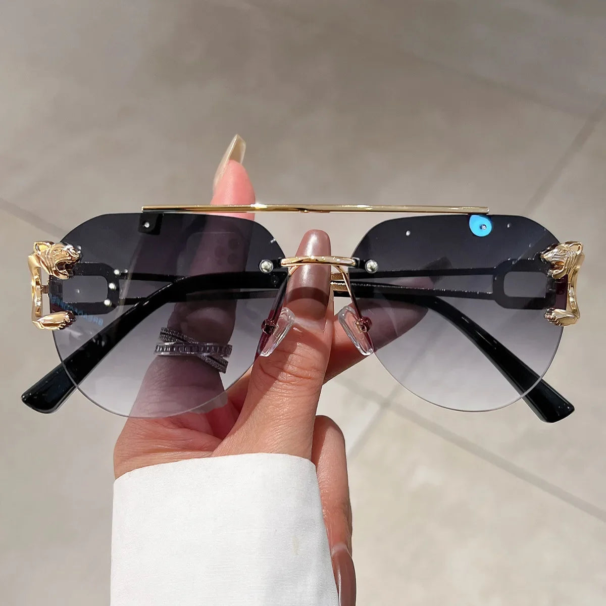 2025, Sonnenbrille für Damen, luxuriös, randlos, Retro-Mode-Sonnenbrille, Lunette, übergroße Shades De Soleil, Femme Gafas De Sol Mujer Lentes