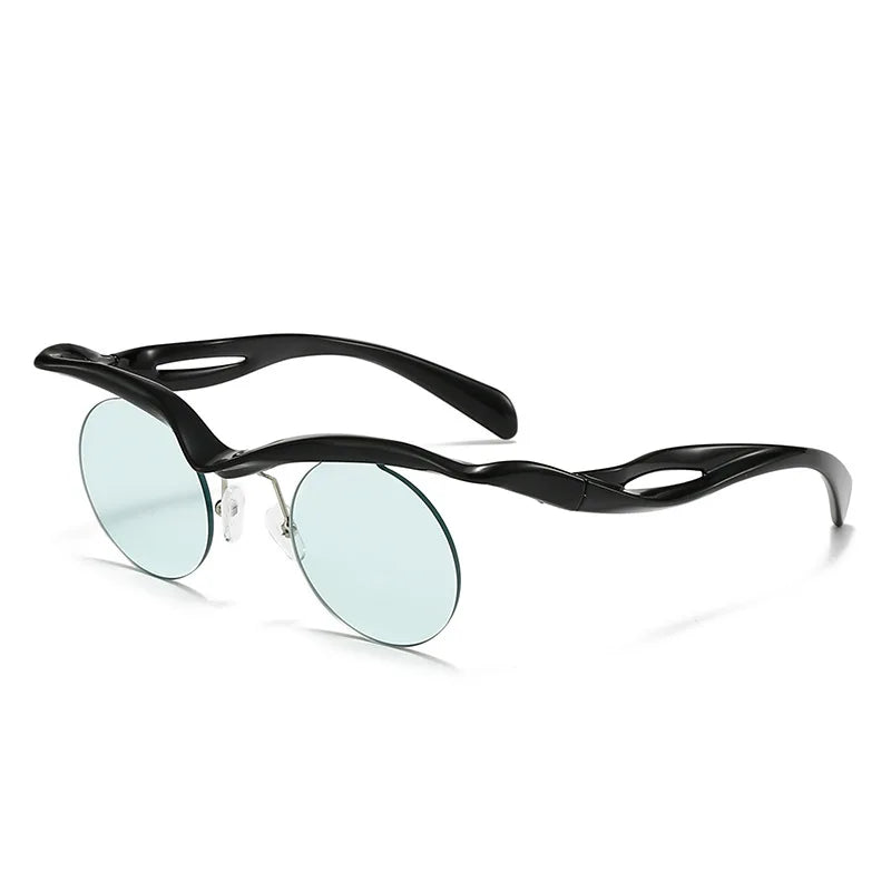 Sonnenbrille für Männer und Frauen, Designer-Mode, speziell geformte Brillen, trendige weibliche runde randlose Outdoor-Accessoire-Brille