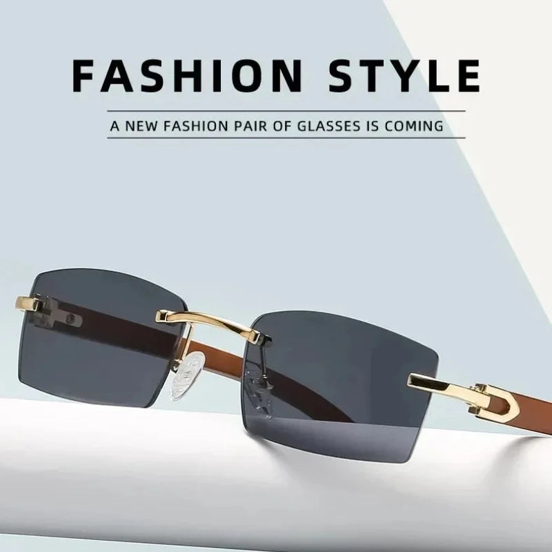 Sonnenbrille Männer Frauen Sonnenbrille Holz Rahmen Randlose Schwarze Brillen Mode Brillen Gafas De Sol
