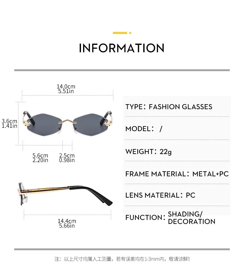 Luxuriöse Polygon-Sonnenbrille für Damen, Hipster, unregelmäßige randlose Sonnenbrille, Damen, kleiner Metallrahmen, Vintage-Rhombus-Brille, Braun