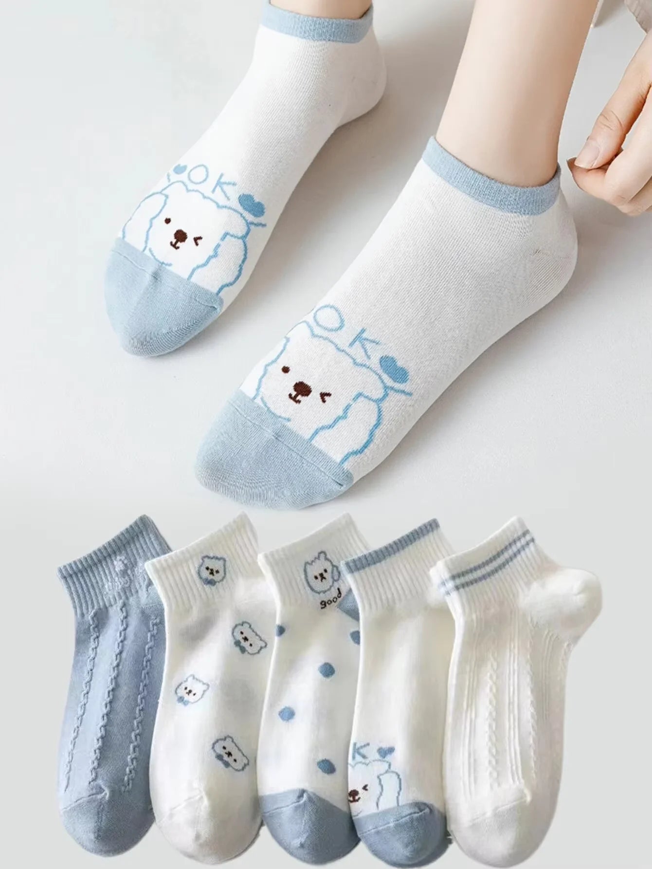 10 Paar Damen-Socken mit Cartoon-Muster, trendige und modische, vielseitige Socken, leichte, atmungsaktive, bequeme Freizeitsocken