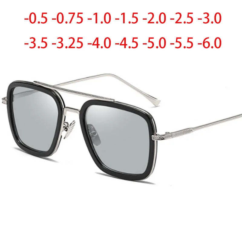 Sph-0,5-0,75-1,0 bis-6 Mode Metall Stil für Frauen Sonnenbrillen Männer quadratische Marke Design Sonnenbrille