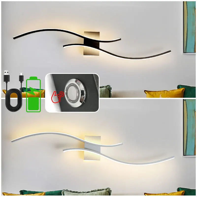 Wiederaufladbare, batteriebetriebene LED-Wandleuchte mit Fernbedienung, kabelloser USB-Touch-Schalter, dimmbare LED-Wandleuchten, Wandlampen
