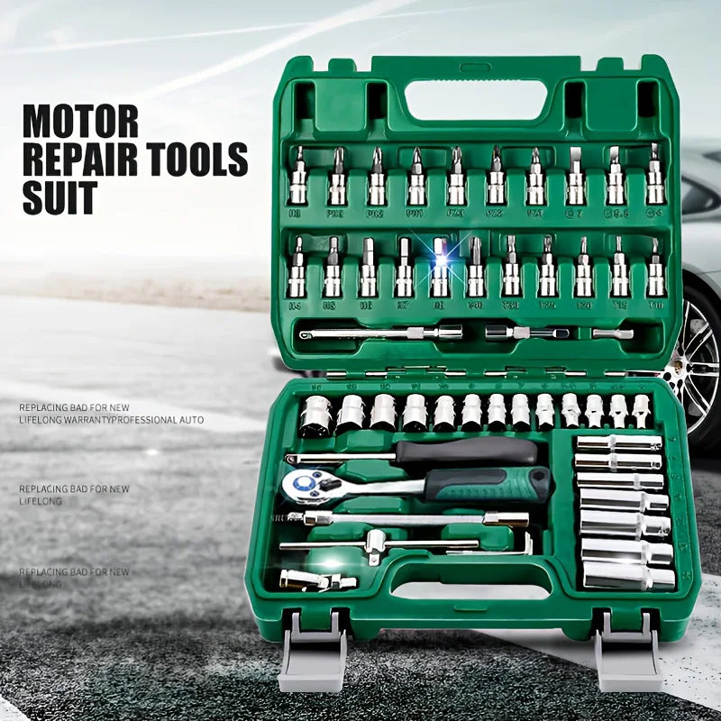 AIRAJ NEUE Auto Reparatur Tool Kit 46/53 Teile/satz Steckschlüssel Set Auto Reparatur Werkzeug Ratsche Drehmomentschlüssel Combo Auto Reparatur werkzeug Set