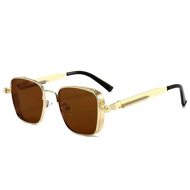 Männer Fahren Sonnenbrille Vintage Steampunk Quadratische Sonnenbrille Brillen Metallrahmen mit Federscharnieren Frauen Okular Trendige Brille
