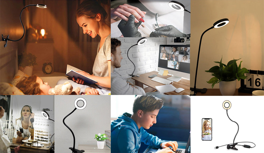 48 LEDs Clip-on-Schreibtischlampe 360 ° Flexible Schwanenhals-Lesetischleuchte, augenschonende USB-Klemme, Bücher, Nachtlicht, Arbeitszimmer, Leselicht