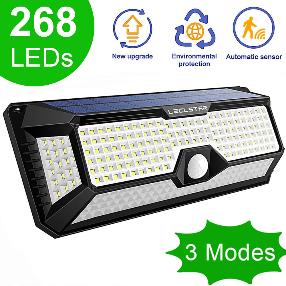 268 LED-Solar-Wandleuchte für den Außenbereich, wasserdicht, solarbetriebene Lampe mit menschlichem Körperbewegungssensor für den Garten, dekoratives 4-Modus-Licht