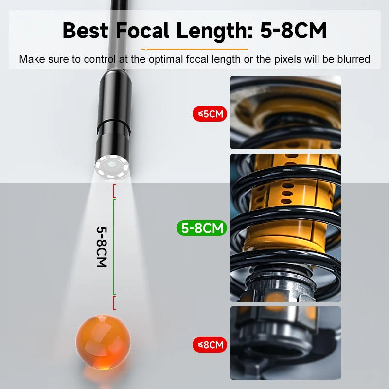 2–100 m Hand-Endoskopkamera, 8 mm, 1080P HD, 4,3 Zoll, geteiltes Design, industrielles Endoskop, IP67, starres Kabel zum Überprüfen von Autohren