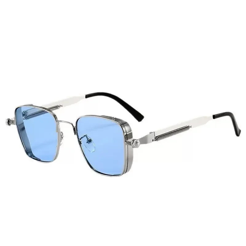Männer Fahren Sonnenbrille Vintage Steampunk Quadratische Sonnenbrille Brillen Metallrahmen mit Federscharnieren Frauen Okular Trendige Brille
