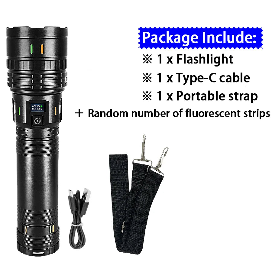 100000000LM Ultrahelle 15000 mAh USB C wiederaufladbare Taschenlampe Hochleistungs-Taschenlampen Wasserdichte Camping-Laterne Digitalanzeige