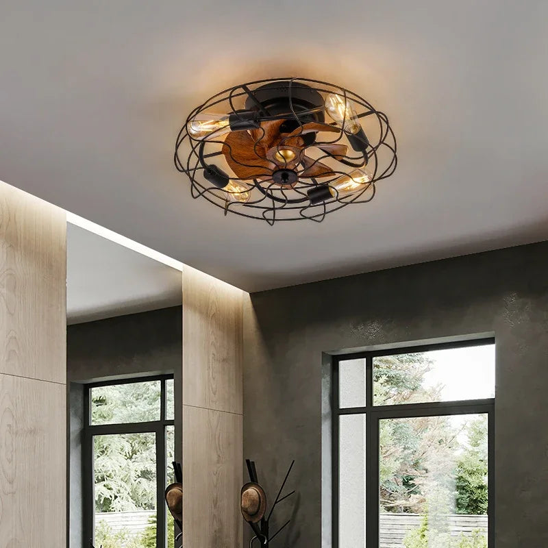 Retro Decke Schlafzimmer Ventilator Licht Unsichtbare amerikanische industrielle Wind Fernbedienung Esszimmer Deckenleuchte Schmiedeeisen Decke