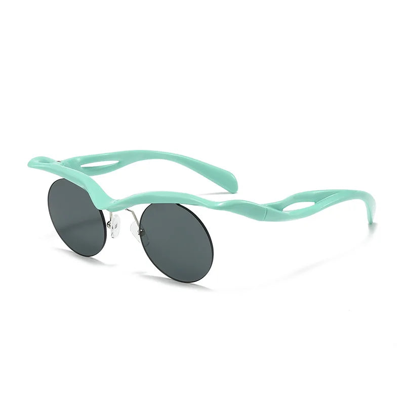 Sonnenbrille für Männer und Frauen, Designer-Mode, speziell geformte Brillen, trendige weibliche runde randlose Outdoor-Accessoire-Brille
