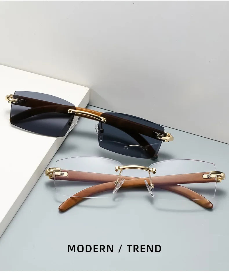 Sonnenbrille Männer Frauen Sonnenbrille Holz Rahmen Randlose Schwarze Brillen Mode Brillen Gafas De Sol