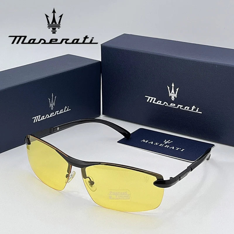 MASERATI Sonnenbrille, neue modische Schutzbrille, stilvolle, ungerahmte Metallrand-Sonnenbrille für Männer und Frauen, coole Pose, trendiges Design 10785