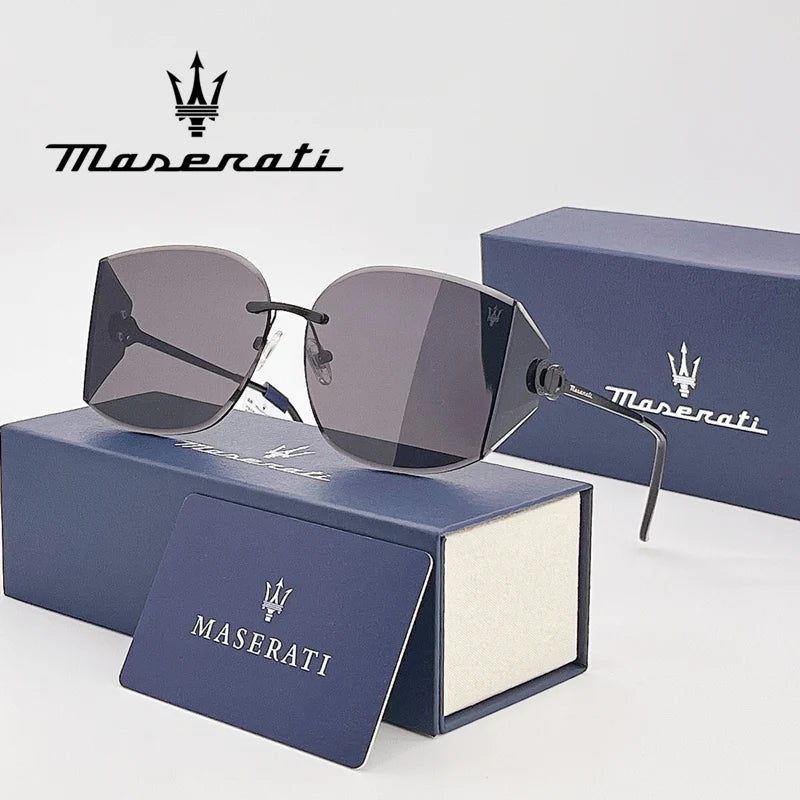 MASERATI Sonnenbrille, neue modische Schutzbrille, stilvolle, ungerahmte Metallrand-Sonnenbrille für Männer und Frauen, coole Pose, trendiges Design 10785