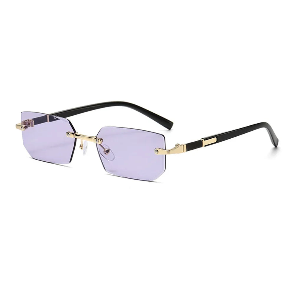 Trendige randlose Sonnenbrille für Männer und Frauen, modische rahmenlose rechteckige Sonnenbrille, Retro-UV400-Farbtöne, Sommer-Reisebrille