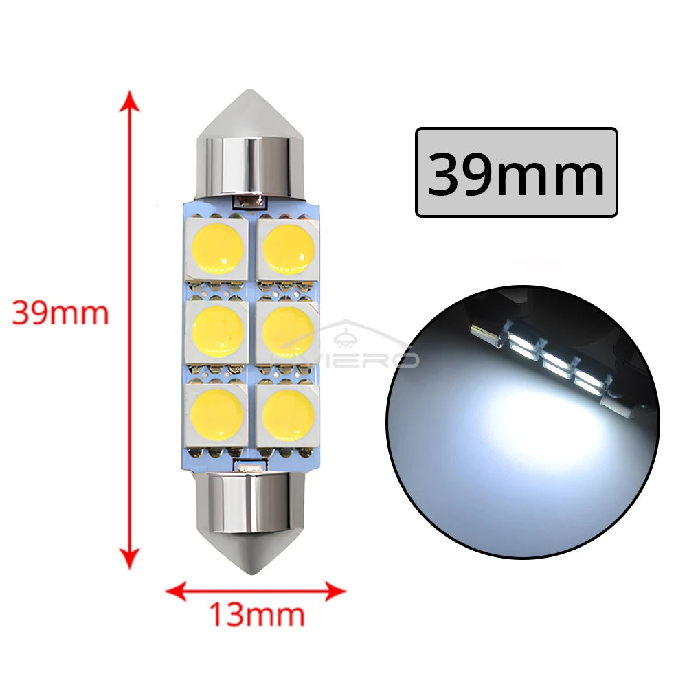 10PCS 5050 6Led DC 12v Weiße Led 31mm 36mm 39mm 41mm C5w C10w innen Girlande Dome Gepäck Lampe Lesen Birne Tür Lesen Beleuchtung