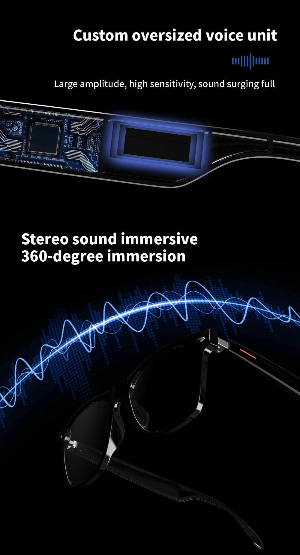 SENBONO E13 Intelligente Brille: Blaulichtfilterung, polarisierte Sonnenbrillengläser, Audio, integriertes Mikrofon, Lautsprecher, Touch- und Sprachassistent
