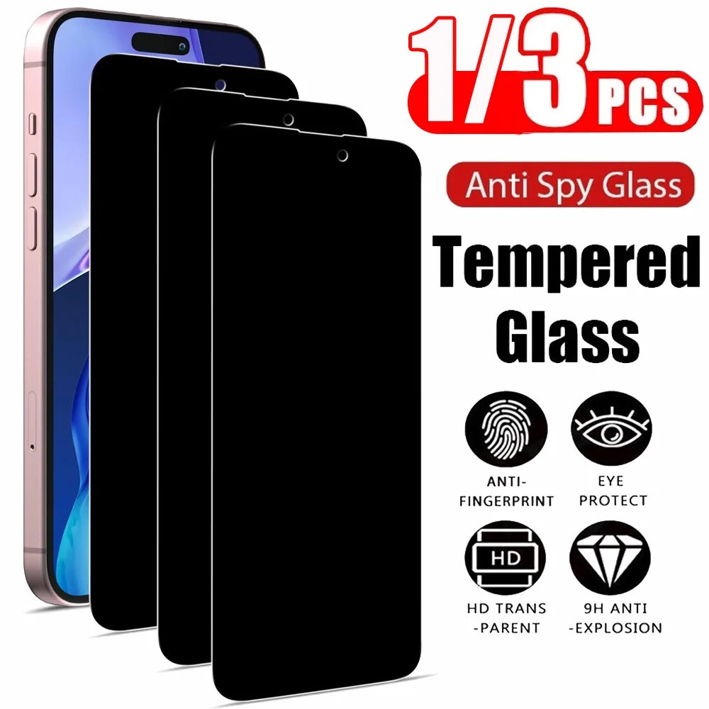 1~3PCS Anti Spionage gehärtetes Glas Für iPhone 17 16e 16 15 Pro Max Privatsphäre Bildschirmschutz Apple iPhone 15 14 Plus 13 12 11 Pro MaxAntispionagefolie Glas iPhone 17 Pro Max Front Anti-Peeping Schutzfolie