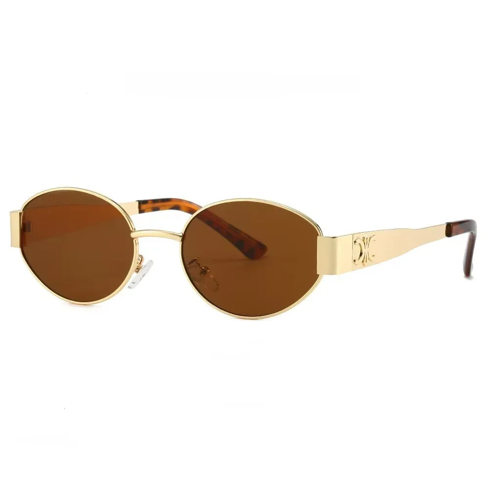 Luxuriöse Marken-Sonnenbrille aus Metall für Damen und Herren, Unisex, Designer-Mode-Sonnenbrille, oval, Unisex, stilvolle Brillenschirme, UV400