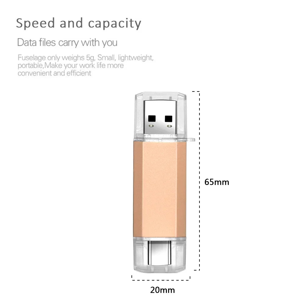Typ-C 2 IN 1 Hochgeschwindigkeits-OTG-USB-Flash-Laufwerk TYP C Pen Drive 128 GB 64 GB 32 GB 16 GB 8 GB 4 GB Pendrive USB 2.0 Memory Stick