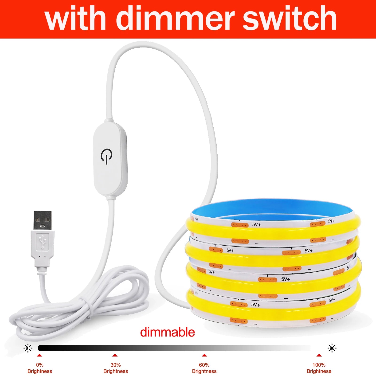 Dimm bares Cob LED-Streifen licht 5V USB flexibles LED-Band mit Ein-Aus-Schalter 120leds lineare Beleuchtung mit hoher Dichte und Klebeband
