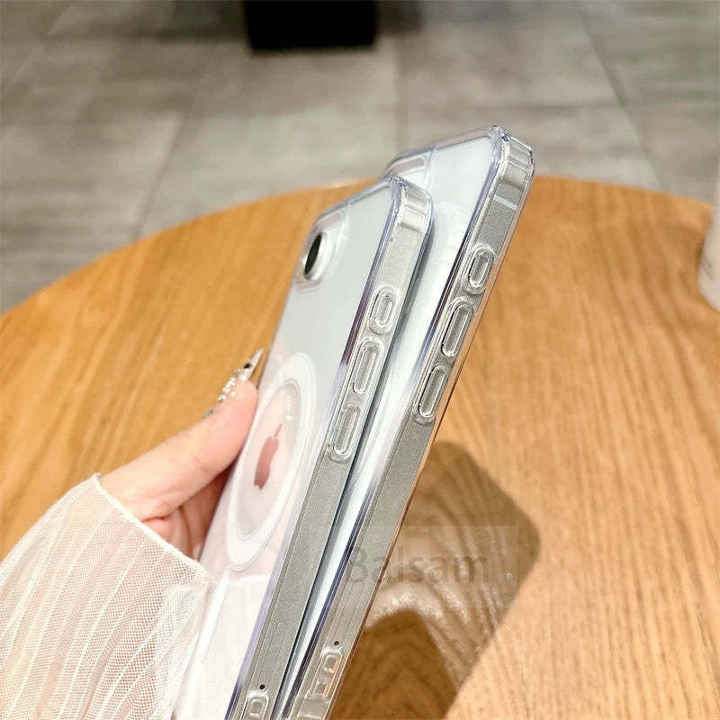 Für Magsafe Magnetische Transparente Telefon Fall Für iphone 16E 15 14 13 12 Mini 11 16 Pro Max XR X XS Max 7 8 Plus SE2020 Soft Cover