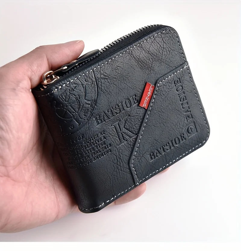 Herren Geldbörse aus Pu Wachs Öl Haut Geldbörse für Männer Geldbörse kurze männliche Karten halter Brieftaschen Reiß verschluss um Geld Geldbörse
