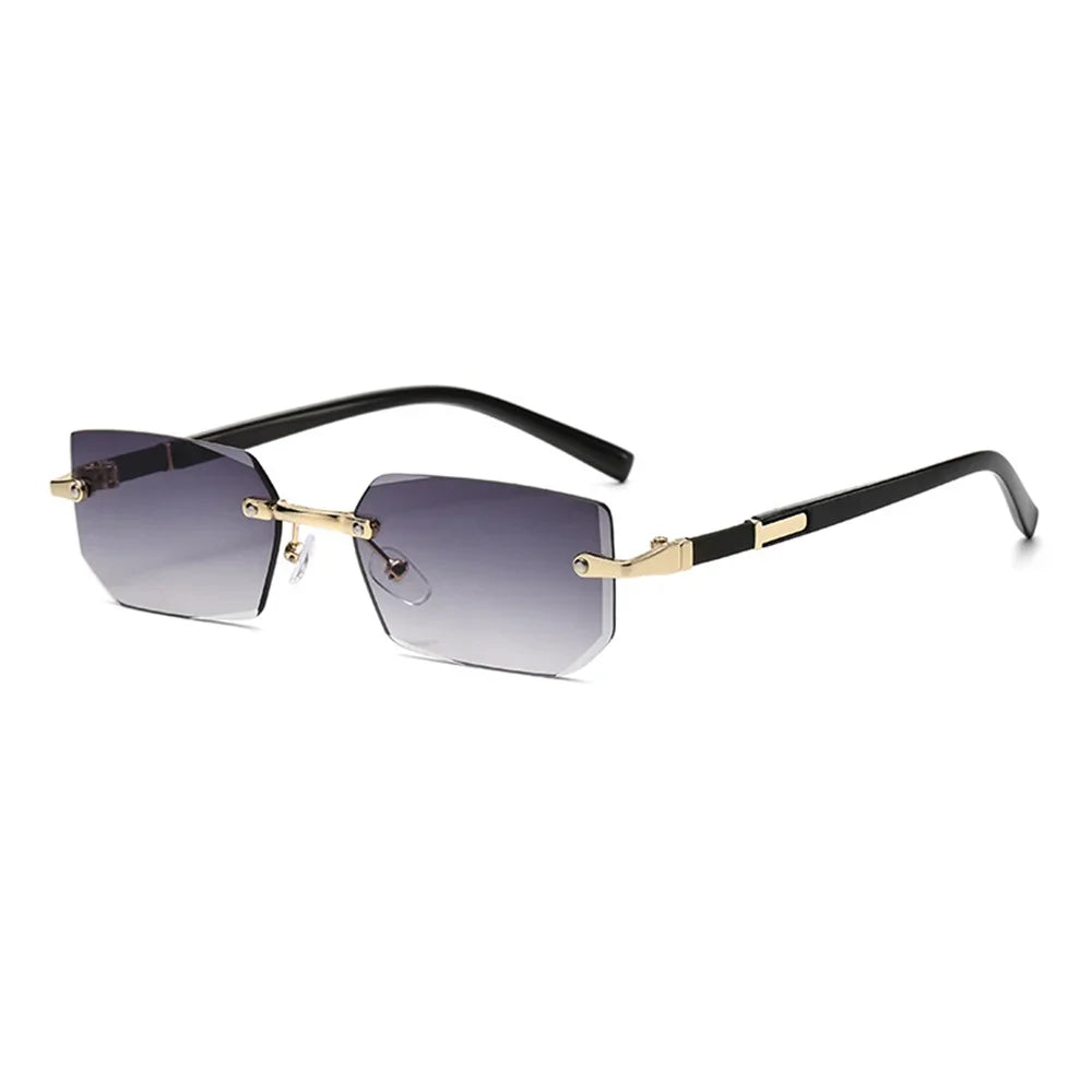 Trendige randlose Sonnenbrille für Männer und Frauen, modische rahmenlose rechteckige Sonnenbrille, Retro-UV400-Farbtöne, Sommer-Reisebrille