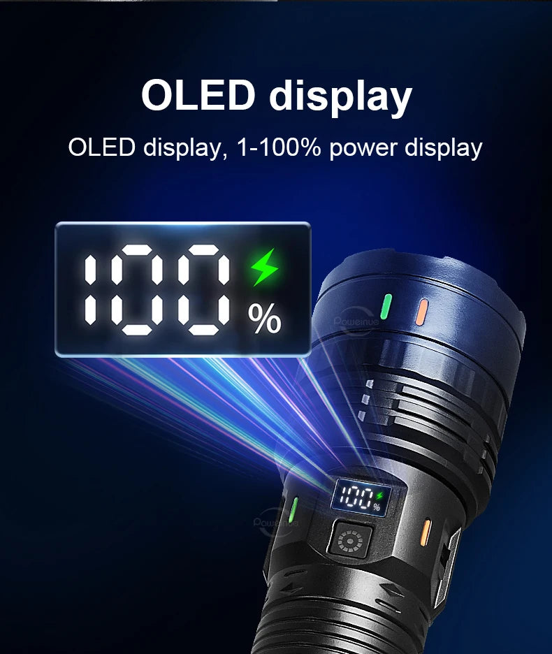 100000000LM Ultrahelle 15000 mAh USB C wiederaufladbare Taschenlampe Hochleistungs-Taschenlampen Wasserdichte Camping-Laterne Digitalanzeige