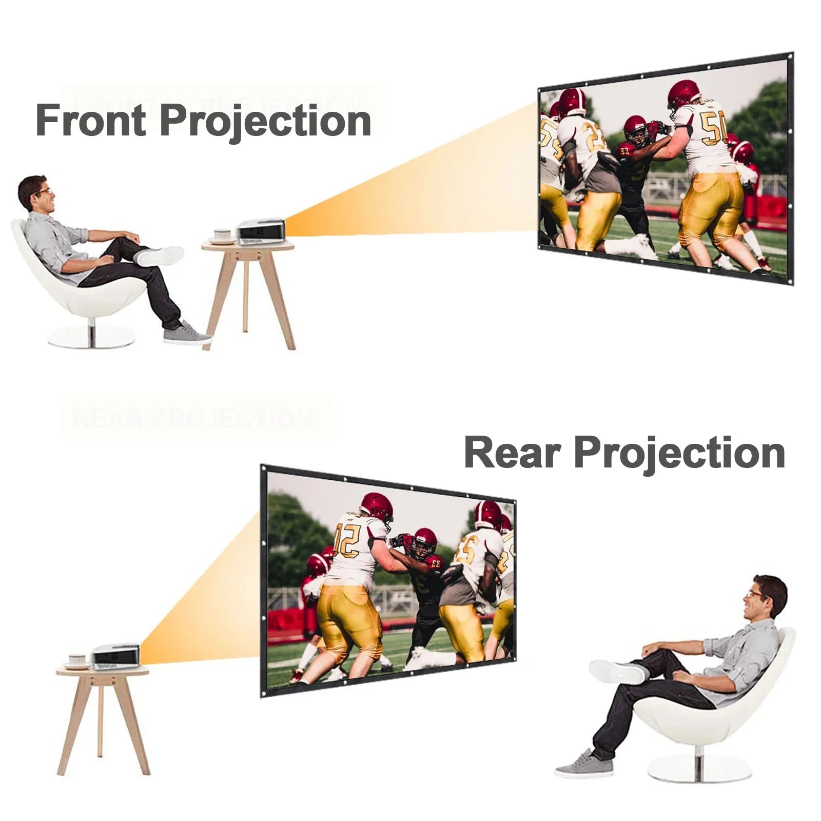 Einfache Projektor-Leinwand, tragbare Projektionsvorhang-Tuch, Heimkino, Büro, Outdoor-Film, 60/72/84/100/120/150 Zoll HD-Display