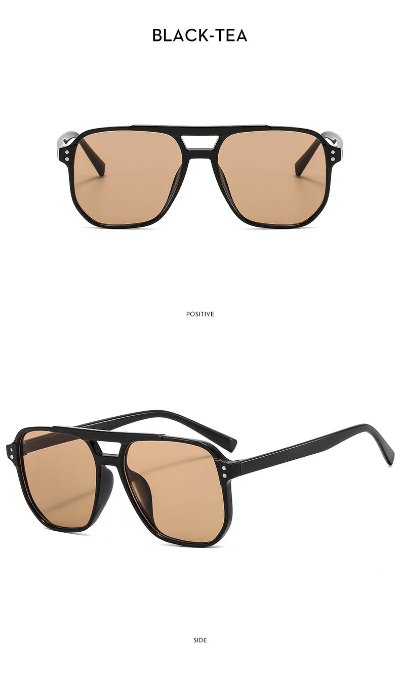 Vintage Quadratische Sonnenbrille für Frauen Männer Dicker Rahmen Doppelte Brücken Brillen Weibliche Chic Polygon Sonnenbrille UV400 Shades