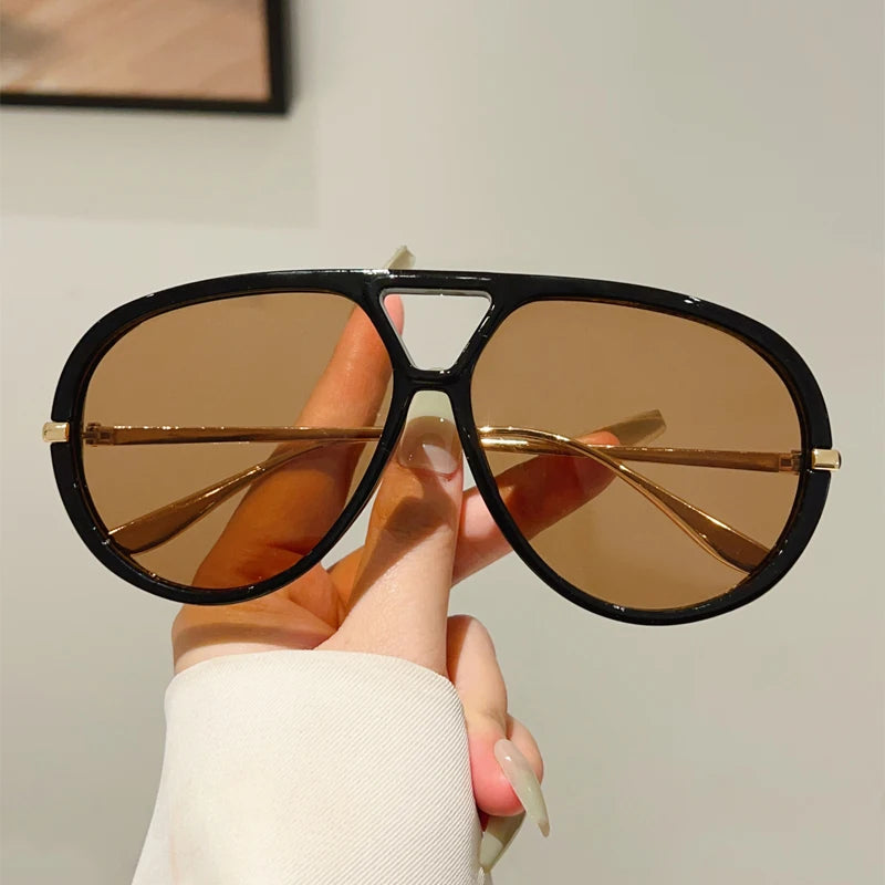 KAMMPT Übergroße Piloten-Sonnenbrille, 2025, neu im Vintage-Stil, Doppelsteg-Sonnenbrille, Damen, trendiges Luxus-Markendesign, Outdoor-Sonnenbrille