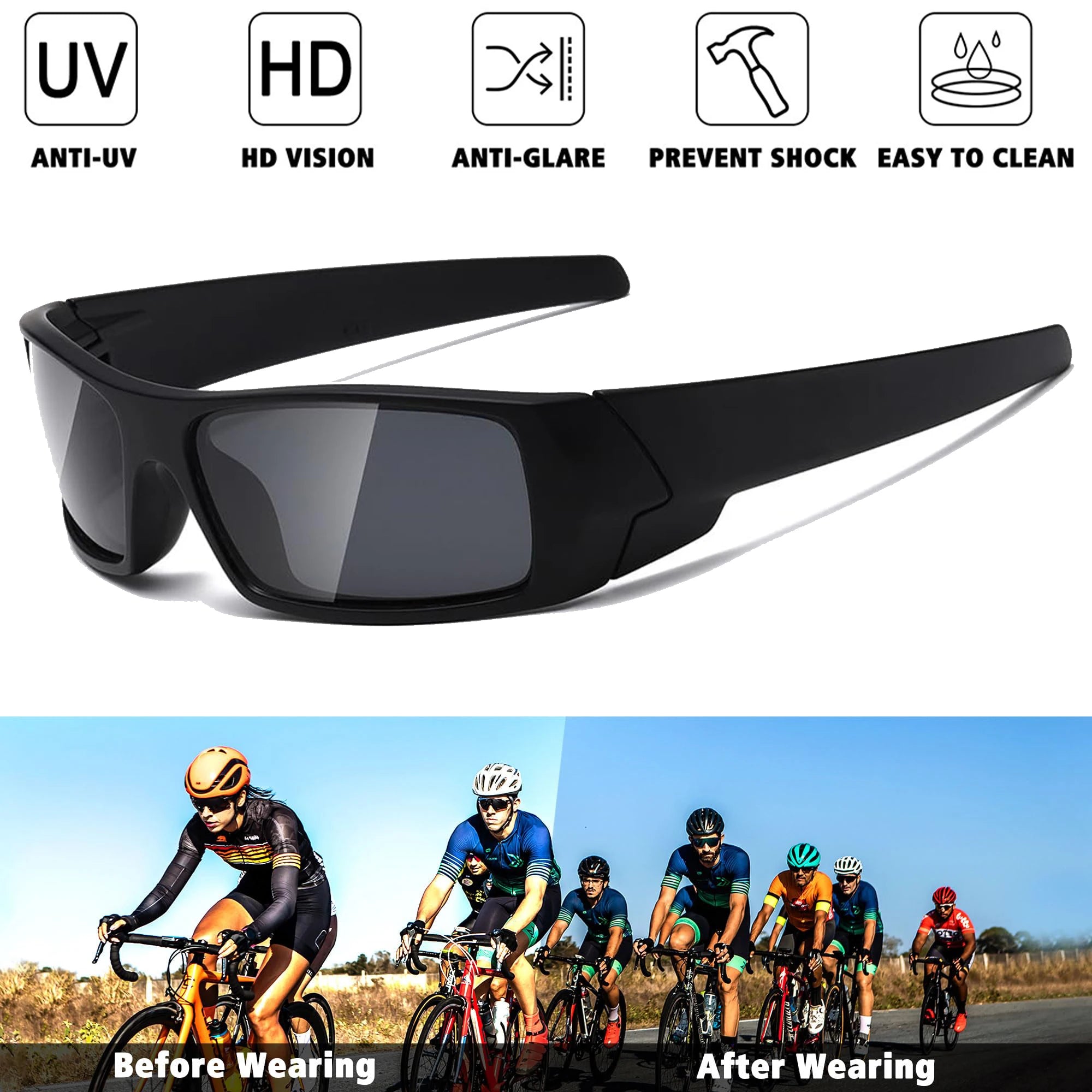 Polarisierte Sonnenbrille für Herren und Damen, Sport-Herren-Sonnenbrille, trendige Retro-Rechteck-Wickel-Vintage-UV400-Augenschutz