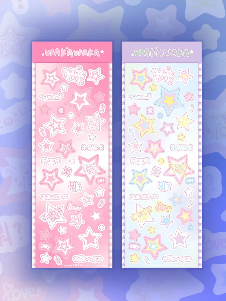 1 Blatt niedliche bunte Sternmuster-Aufkleber, DIY-Scrapbooking-Aufkleber, Kpop Idol, Fotokarte, Deko-Materialien, koreanischer Stil
