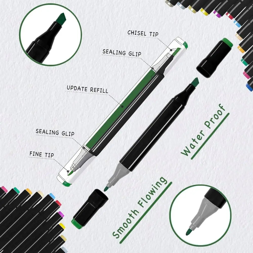 24Farben Alkoholmarker Kunstmarker mit zwei Spitzen zum Ausmalen, Zeichnen, Skizzieren, Kartenmachen und Illustrationen